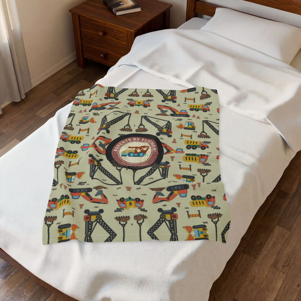 Construction Trucks Velveteen Plush Blanket — Cozy Kids Vehicle Print Throw