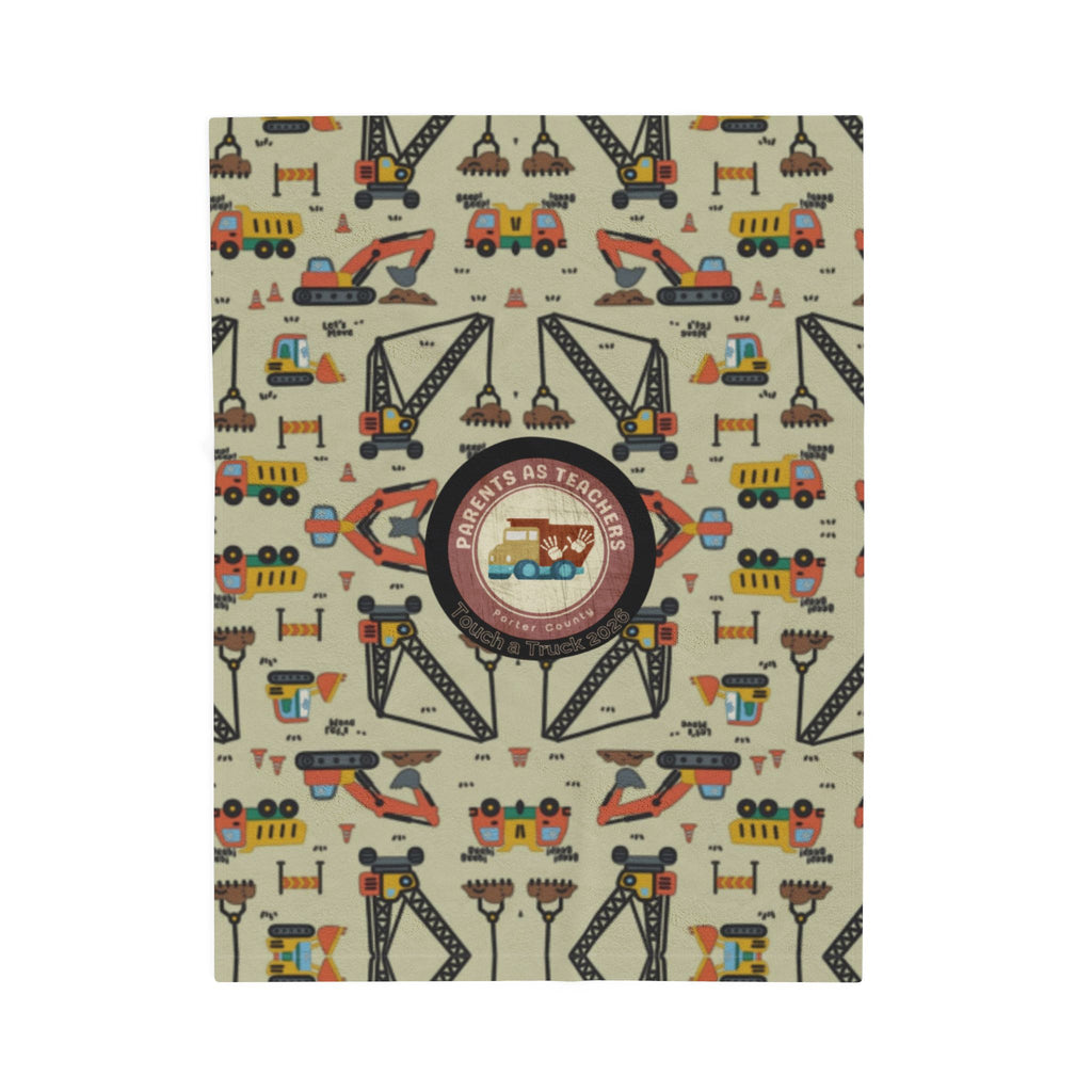 Construction Trucks Velveteen Plush Blanket — Cozy Kids Vehicle Print Throw