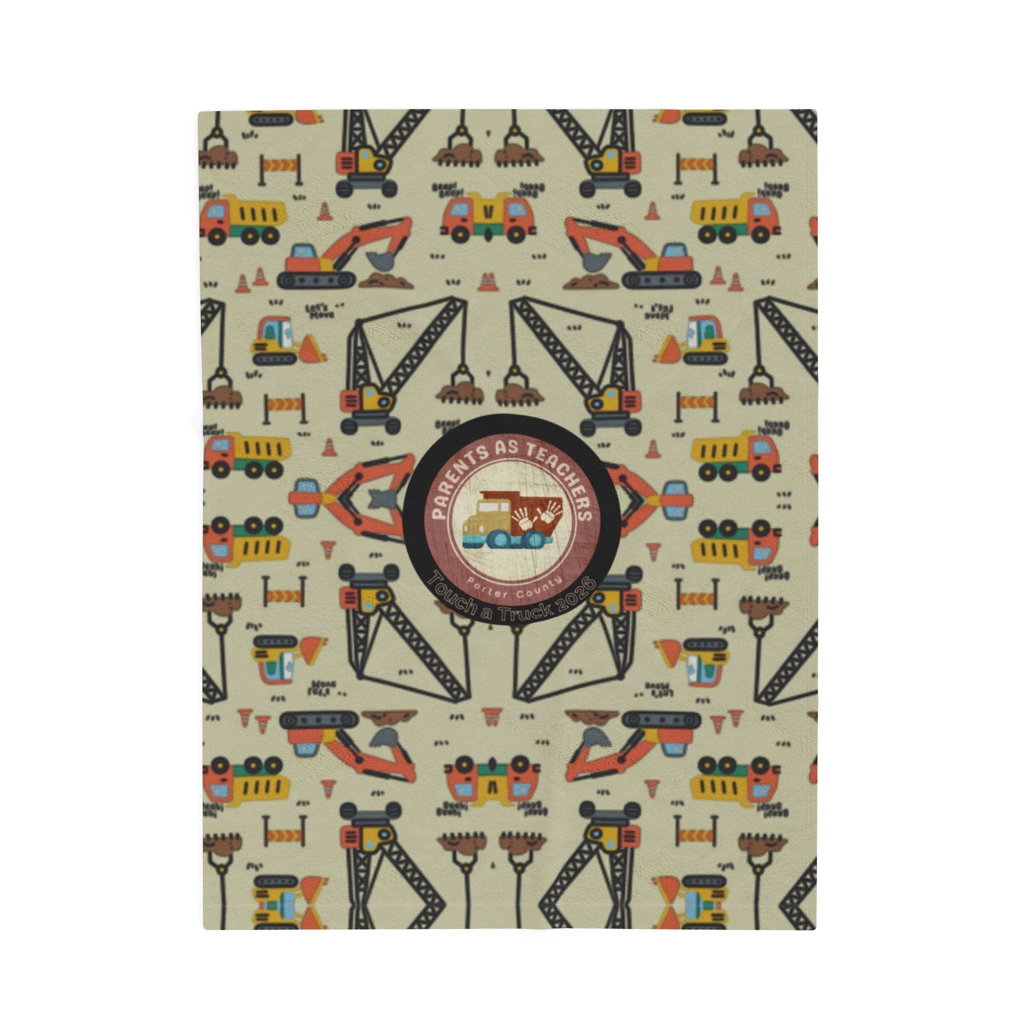 Construction Trucks Velveteen Plush Blanket — Cozy Kids Vehicle Print Throw