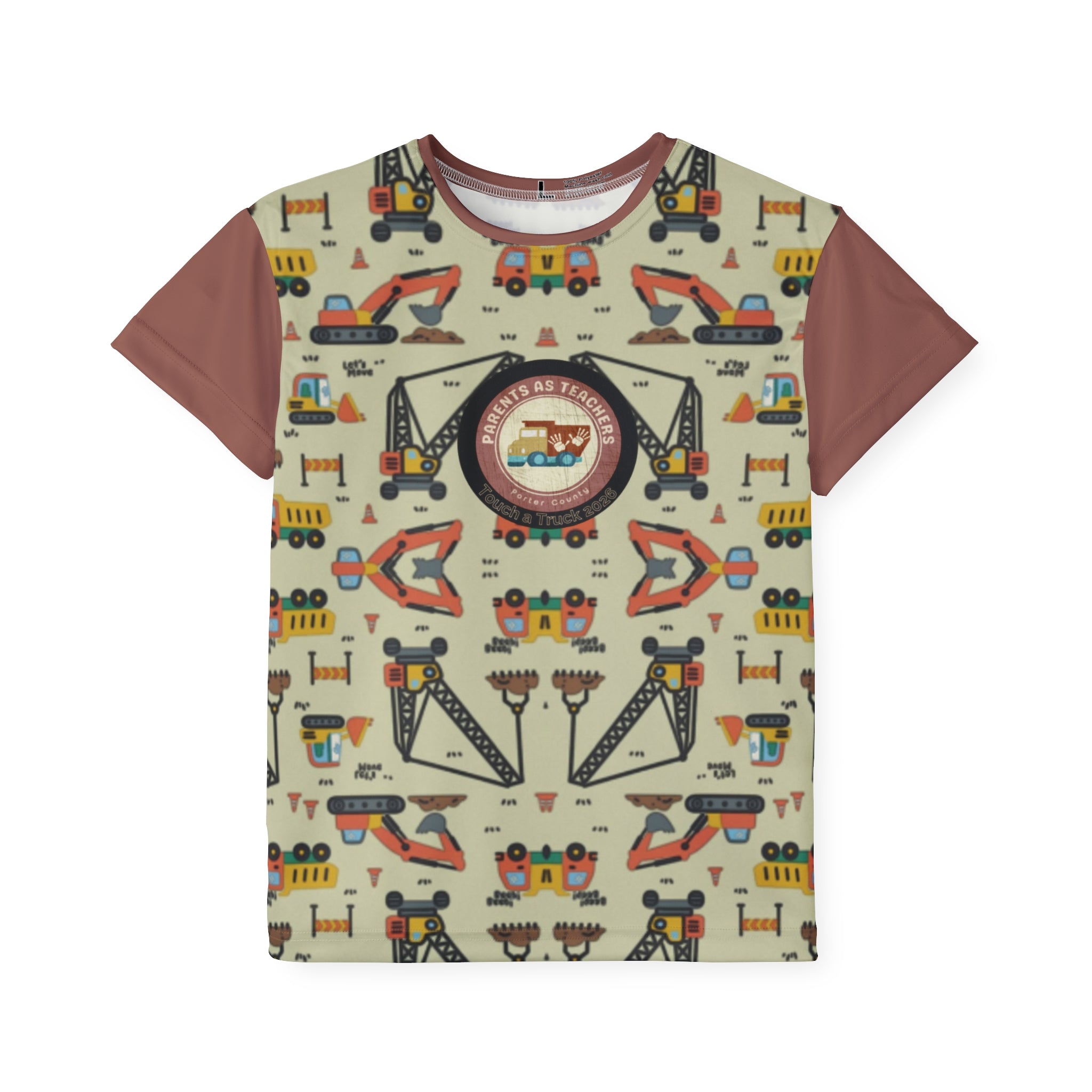 Kids Construction Trucks Jersey — Patterned All-Over-Print Tee for Little Builders
