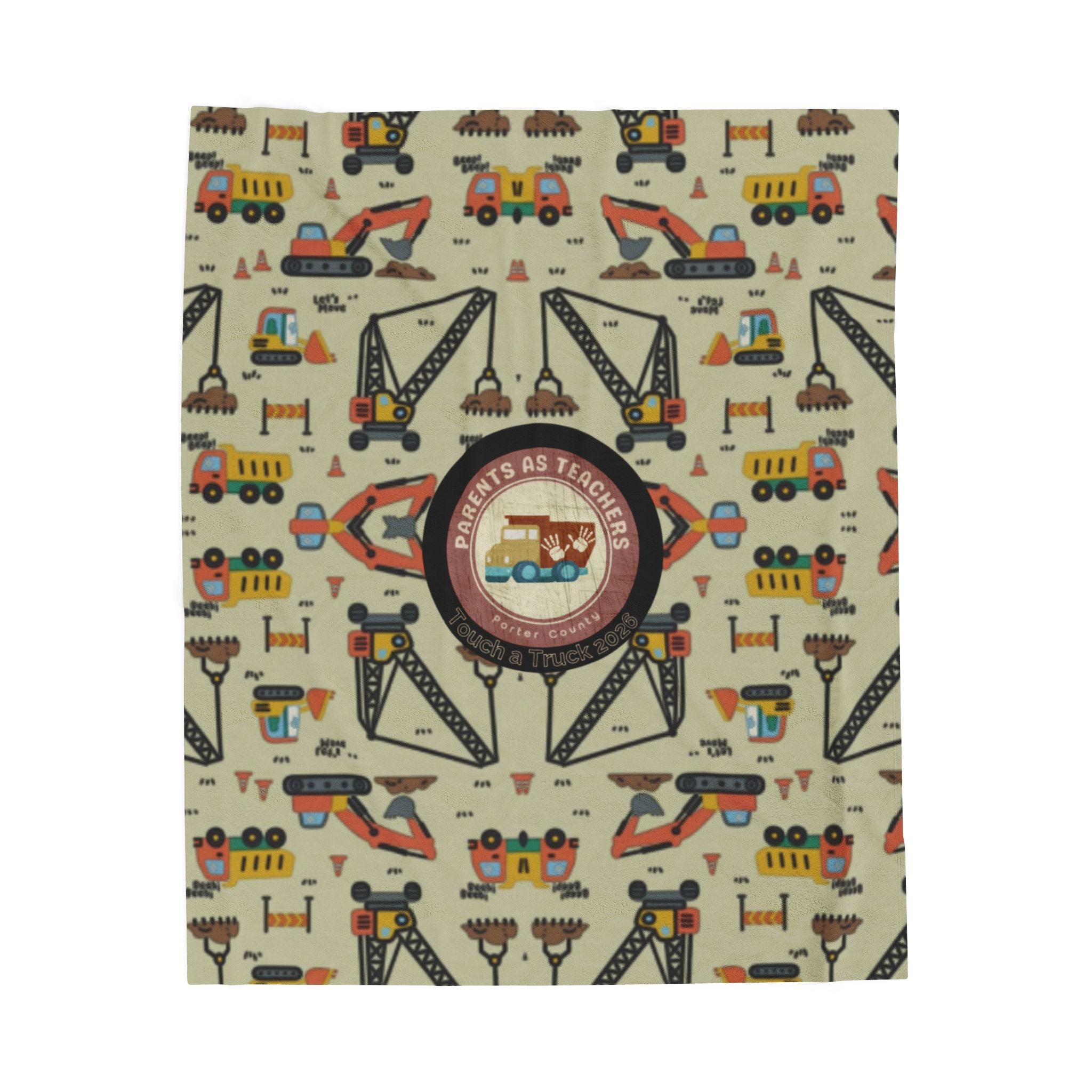 Construction Trucks Velveteen Plush Blanket — Cozy Kids Vehicle Print Throw