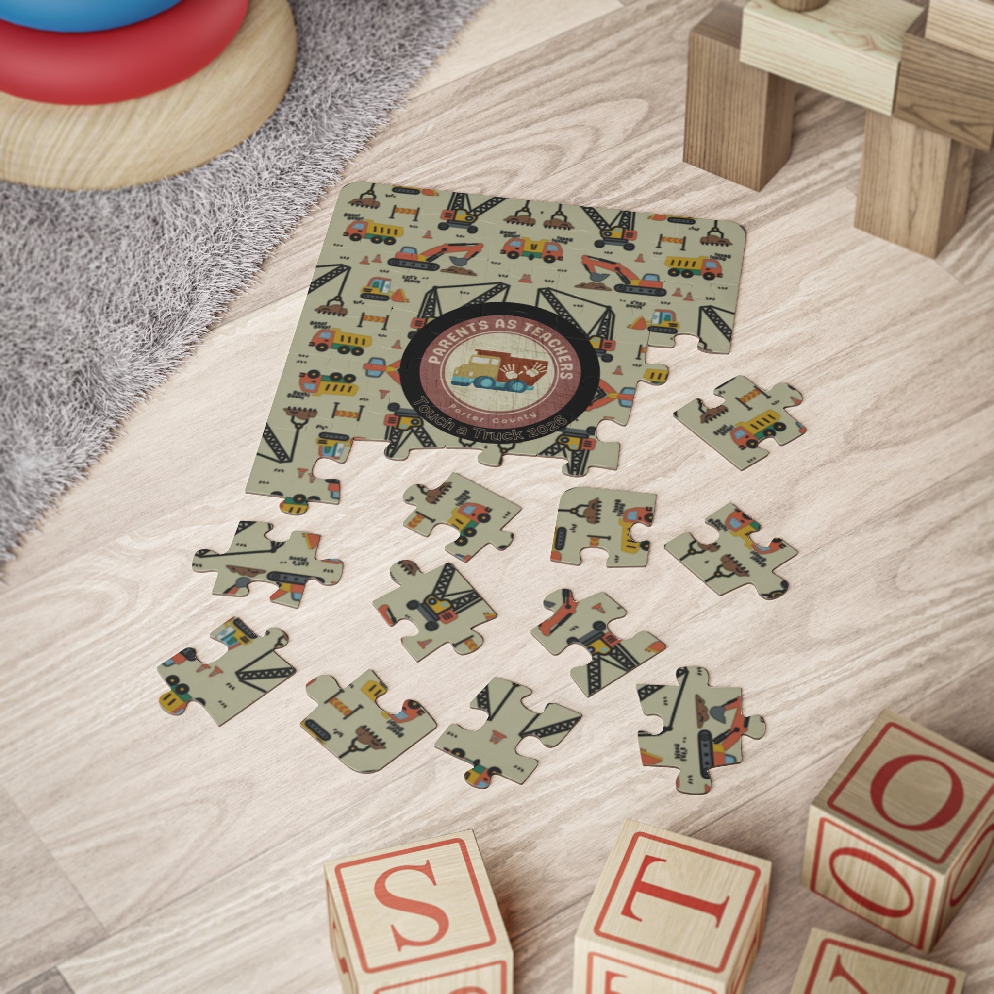 Construction Trucks 30‑Piece Kids Puzzle — "Parents as Teachers" Design