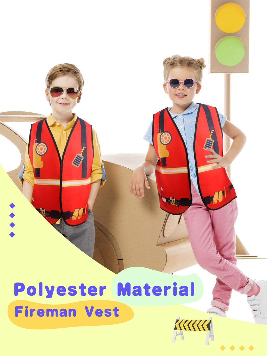 Kids Community Helper Dress Up Costume Postman Police Role Play Vest Cosplay Set for Career Day Halloween Party