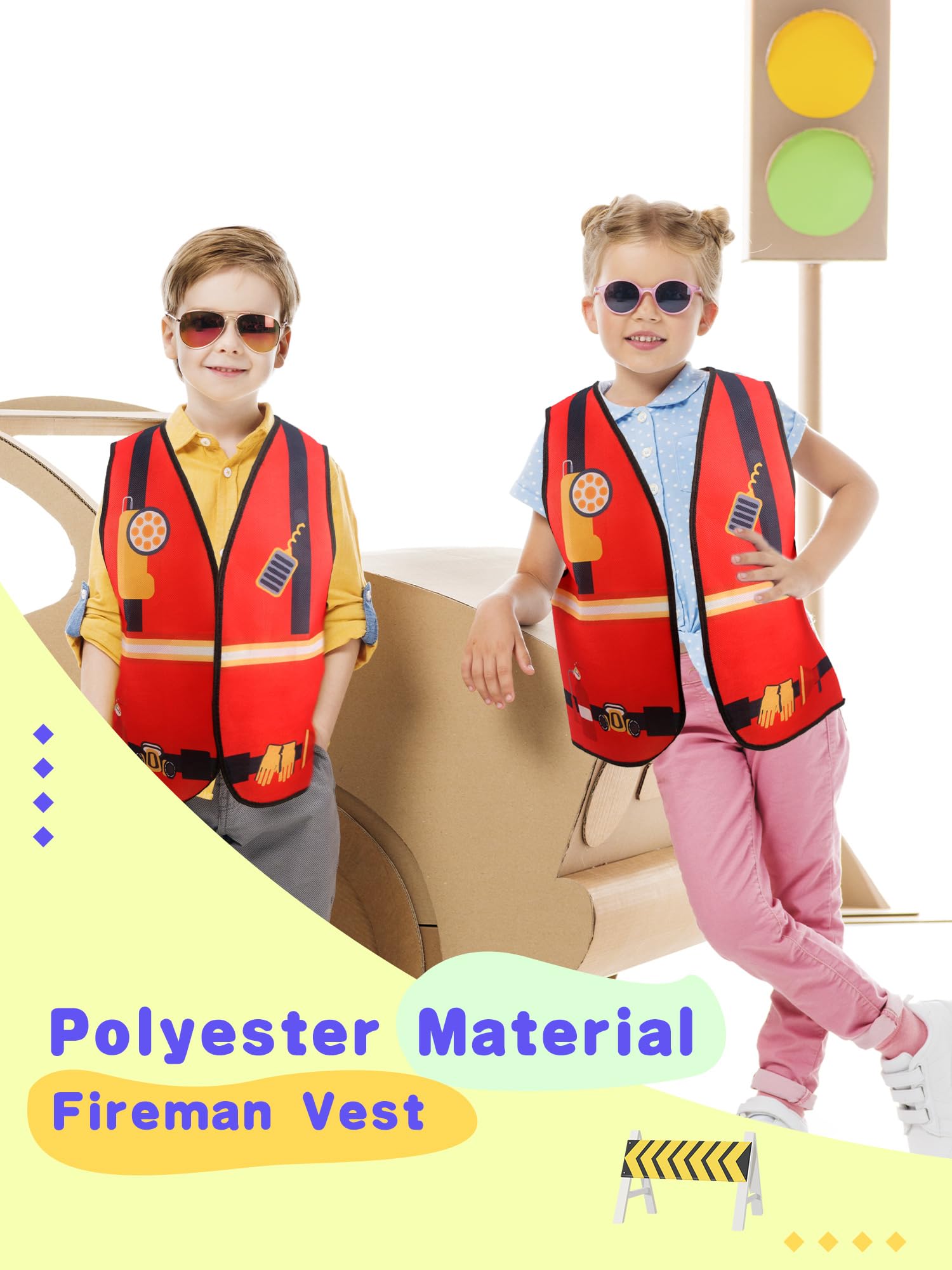 Kids Community Helper Dress Up Costume Postman Police Role Play Vest Cosplay Set for Career Day Halloween Party