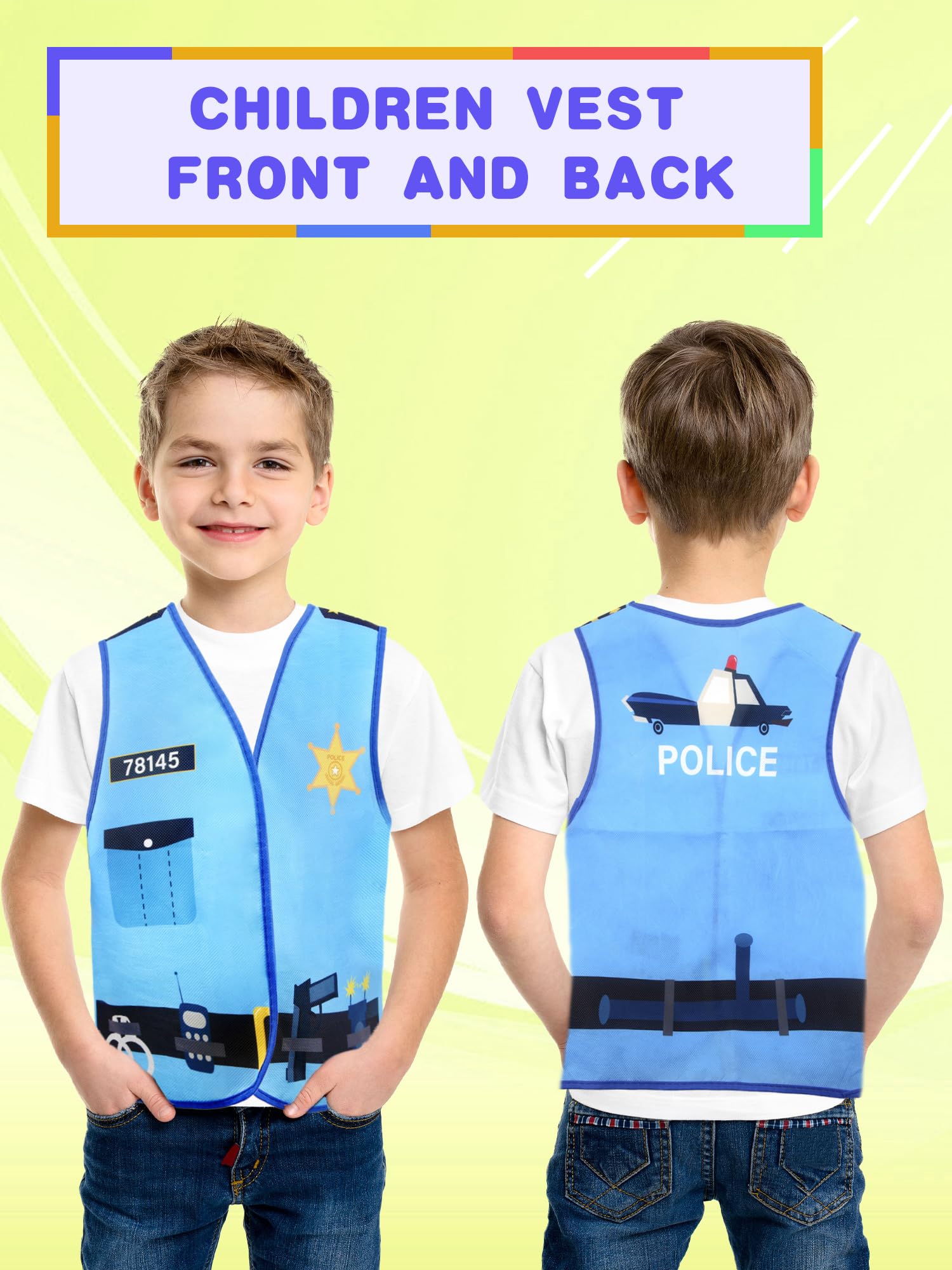 Kids Community Helper Dress Up Costume Postman Police Role Play Vest Cosplay Set for Career Day Halloween Party