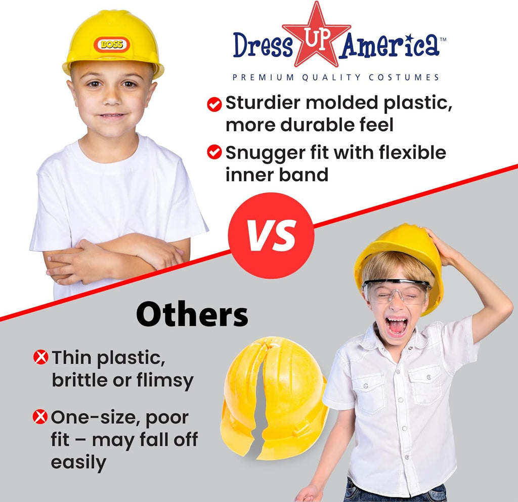 Dress Up America Kids Construction Hard Hat – Adjustable Yellow Helmet for Toddlers – Realistic Play Hat for Costumes & Dress-Up