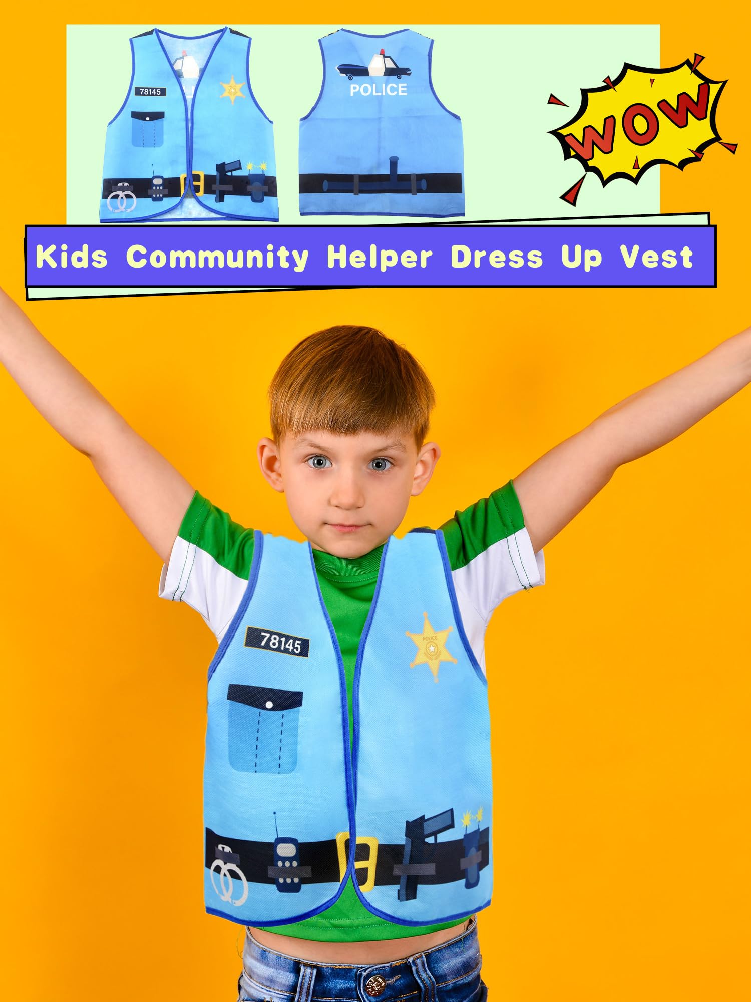 Kids Community Helper Dress Up Costume Postman Police Role Play Vest Cosplay Set for Career Day Halloween Party