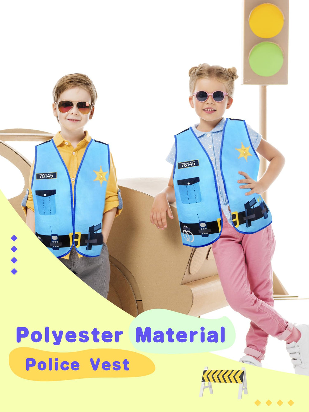 Kids Community Helper Dress Up Costume Postman Police Role Play Vest Cosplay Set for Career Day Halloween Party