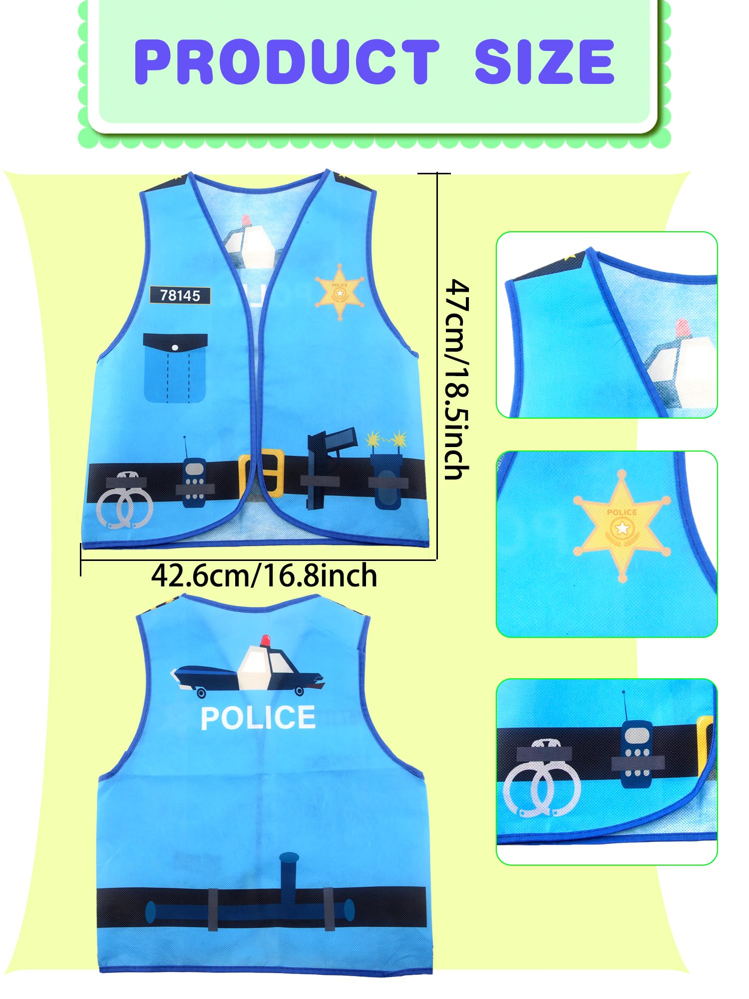 Kids Community Helper Dress Up Costume Postman Police Role Play Vest Cosplay Set for Career Day Halloween Party