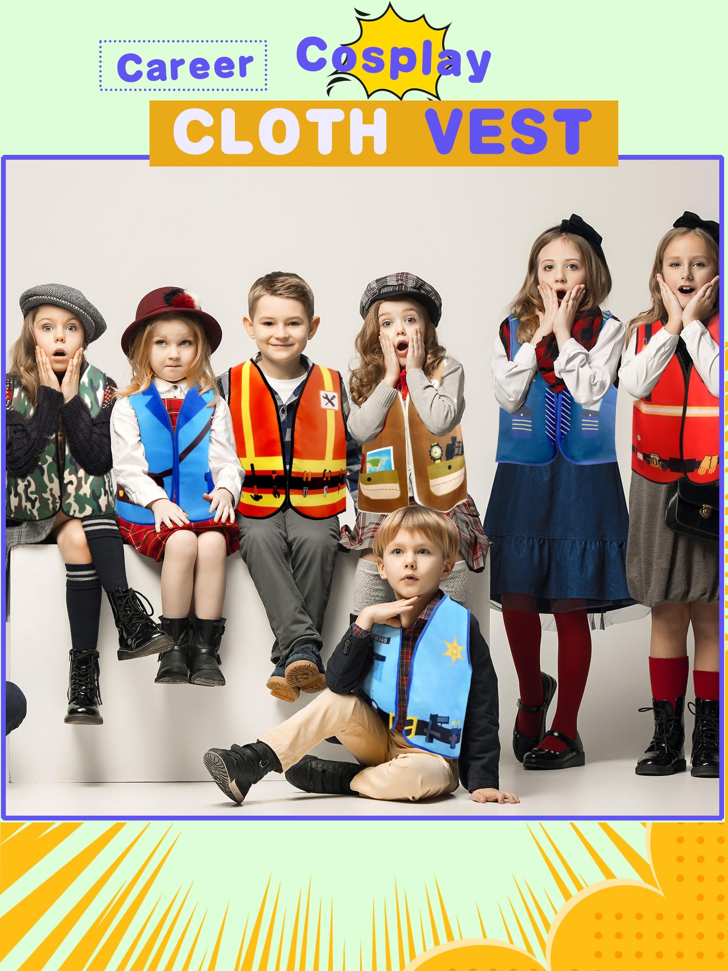 Kids Community Helper Dress Up Costume Postman Police Role Play Vest Cosplay Set for Career Day Halloween Party