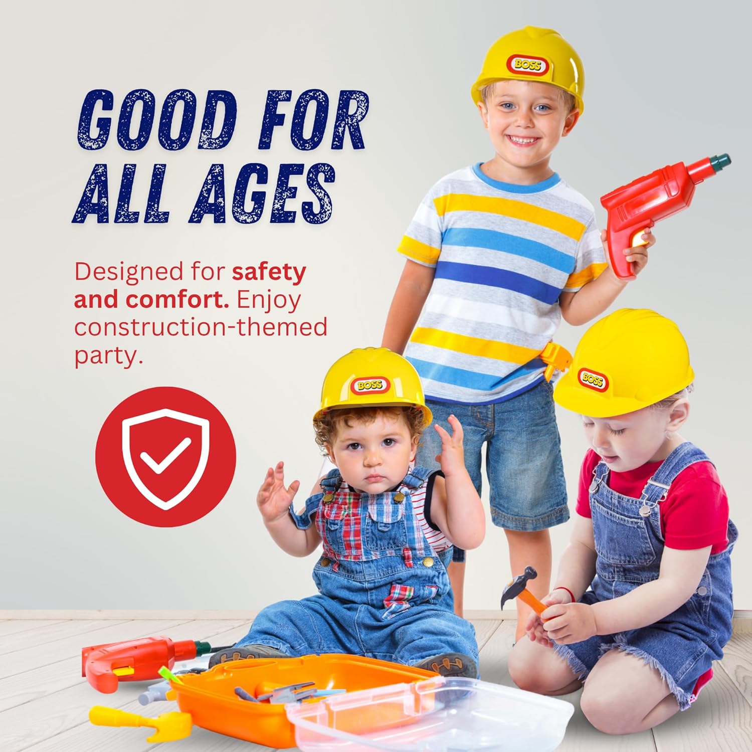 Dress Up America Kids Construction Hard Hat – Adjustable Yellow Helmet for Toddlers – Realistic Play Hat for Costumes & Dress-Up
